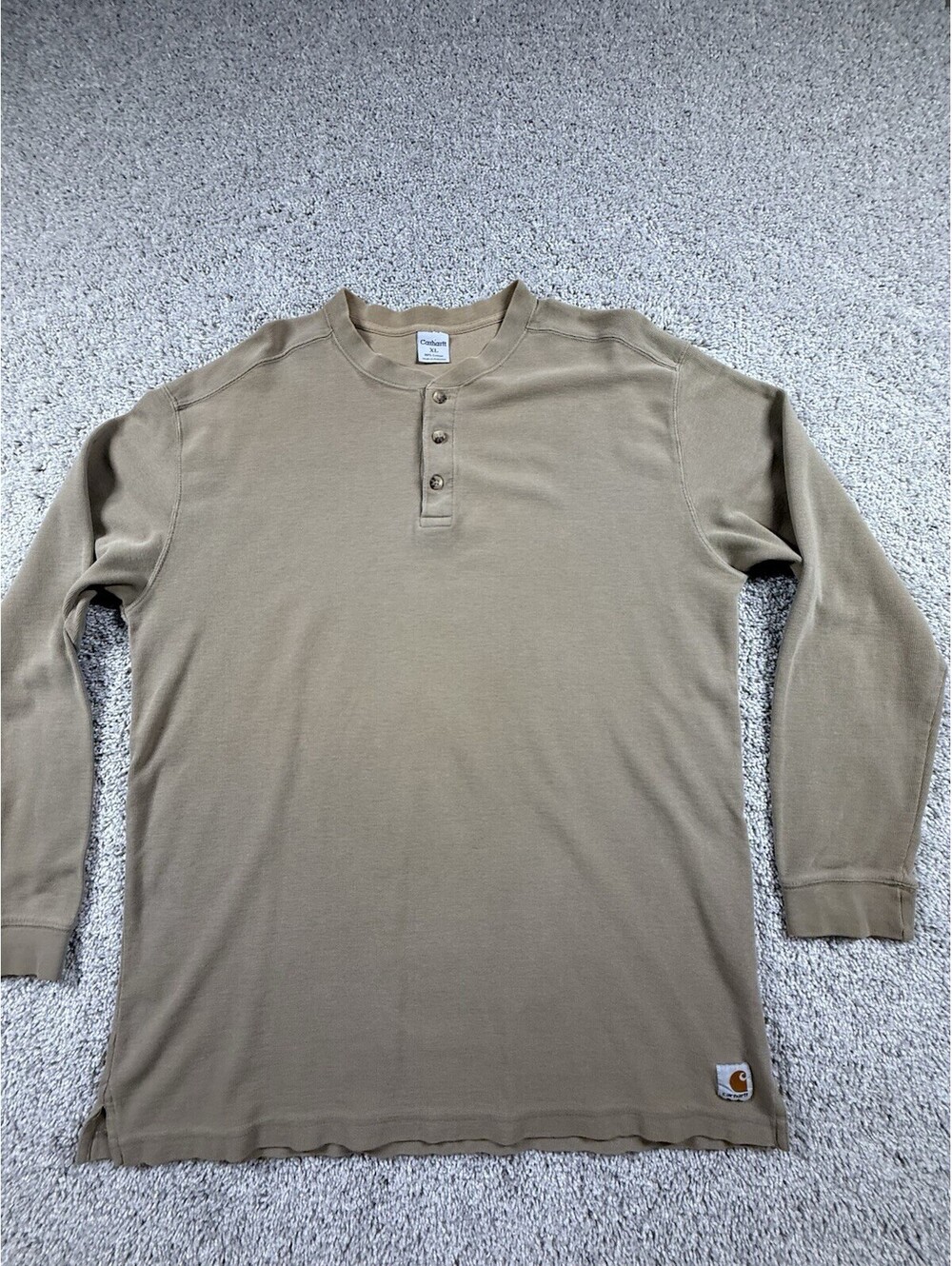 Carhartt Mens Long Sleeve Henley Shirt Tan Waffle Thermal XL Camel Brown